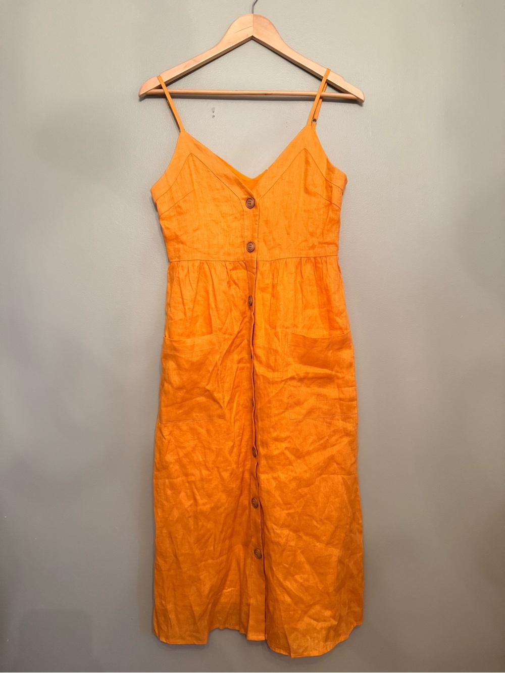NWT Isle Of Mine Phoenix Linen Button-Front Midi Dress in Melon - Size S
